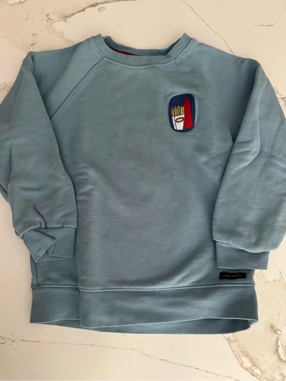 A Monday Kids Light Blue Crewneck Sweatshirt With Patch Size 8